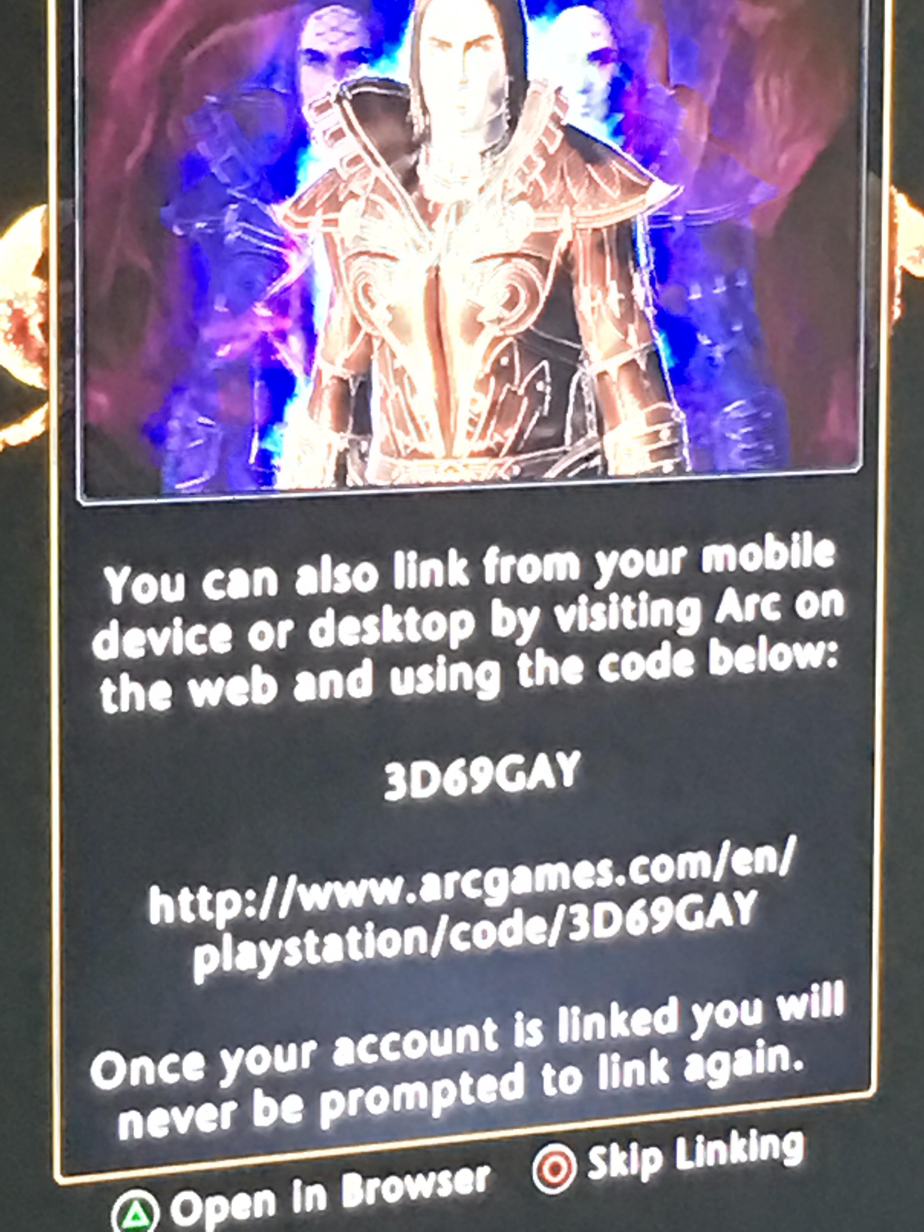 fictional character - You can also link from your mobile device or desktop by visiting Arc on the web and using the code below 3D69GAY playstationcode3D69GAY Once your account is linked you will never be prompted to link again. Open In Browser Skip Linkin