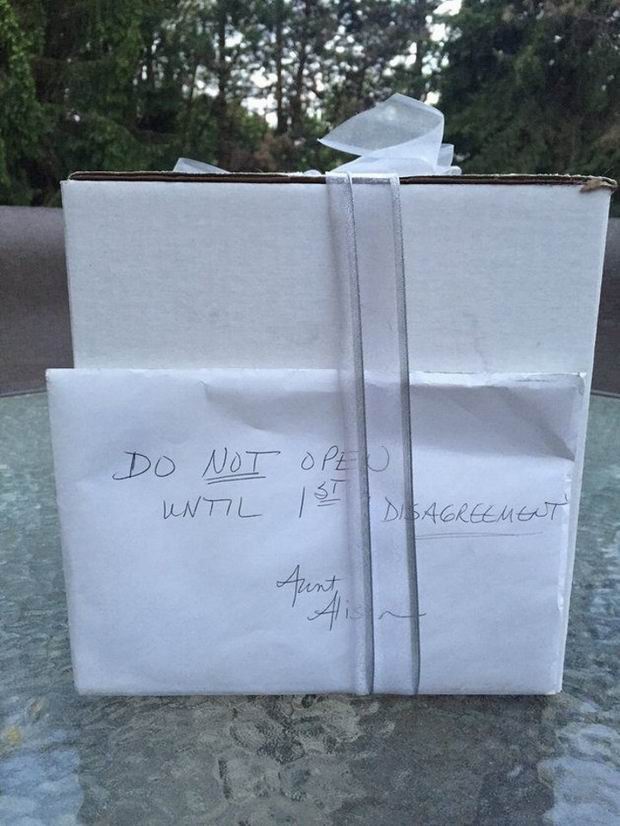 Instead, the box forced the couple to reassess the situation during each disagreement — “Was it really time to open the box? What if this isn’t our worst fight? What if there’s a worse one ahead of us and we don’t have our box!“. While discussing wedding gift ideas for an upcoming wedding they were attending, the couple finally decided it was time.