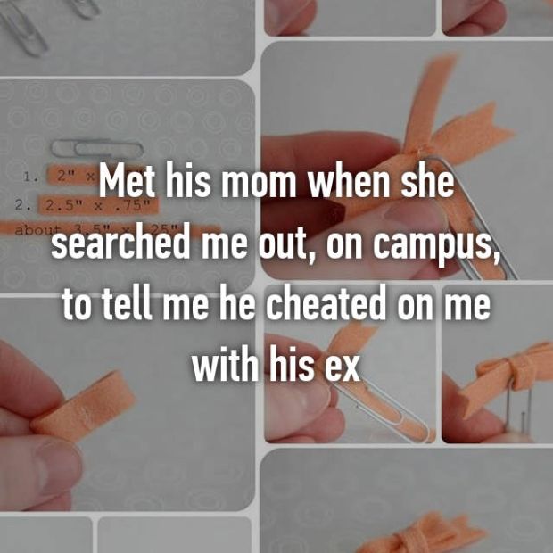 whisper - orange - 2. 2.5" x Met his mom when she searched me out, on campus, to tell me he cheated on me with his ex