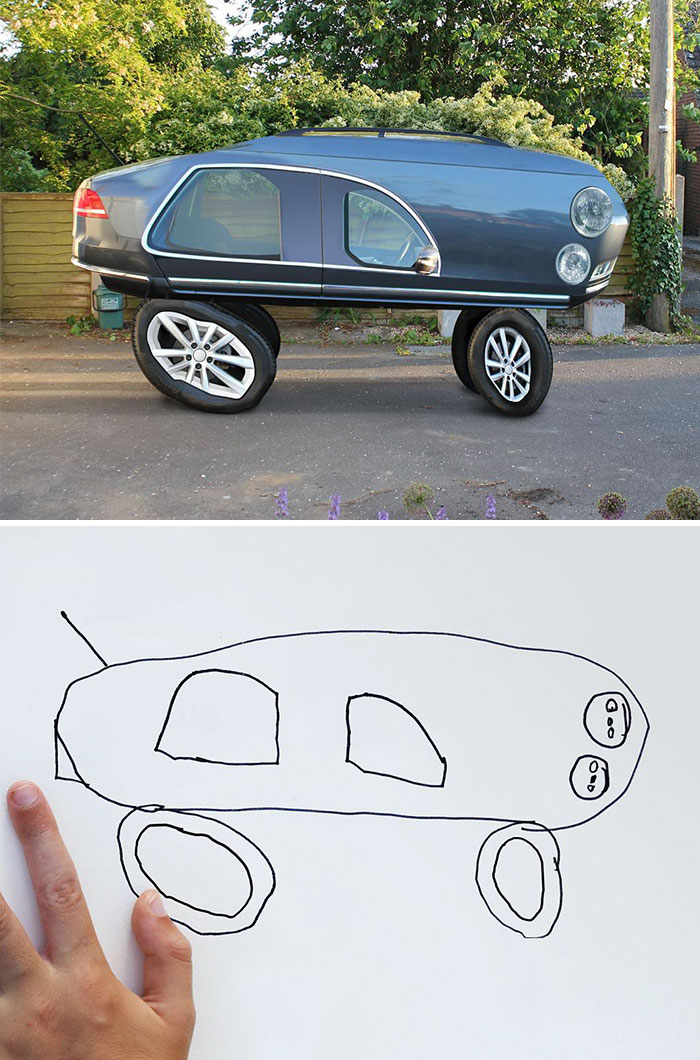 kid drawing of a car