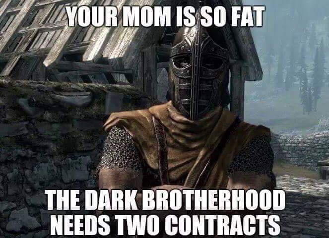 funny gaming memes - yo mama so fat she can t even fast travel - Your Mom Is So Fat The Dark Brotherhood Needs Two Contracts