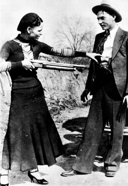 Bonnie and Clyde in one of their hideouts after a police raid, 1933.