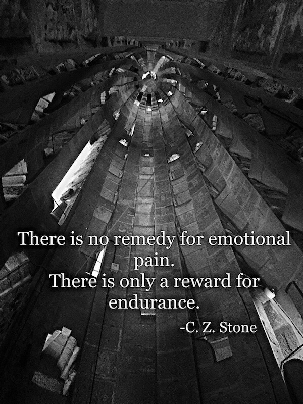 emotional inspiring pain quotes - There is no remedy for emotional pain. There is only a reward for endurance. C. Z. Stone
