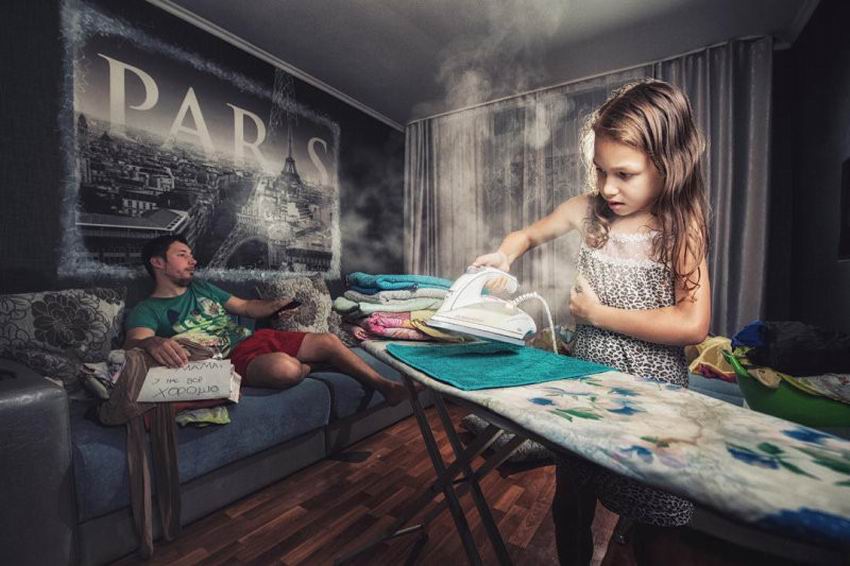 Woman Leaving Her Husband With Their Daughter Resulted In This Funny Photoshoot