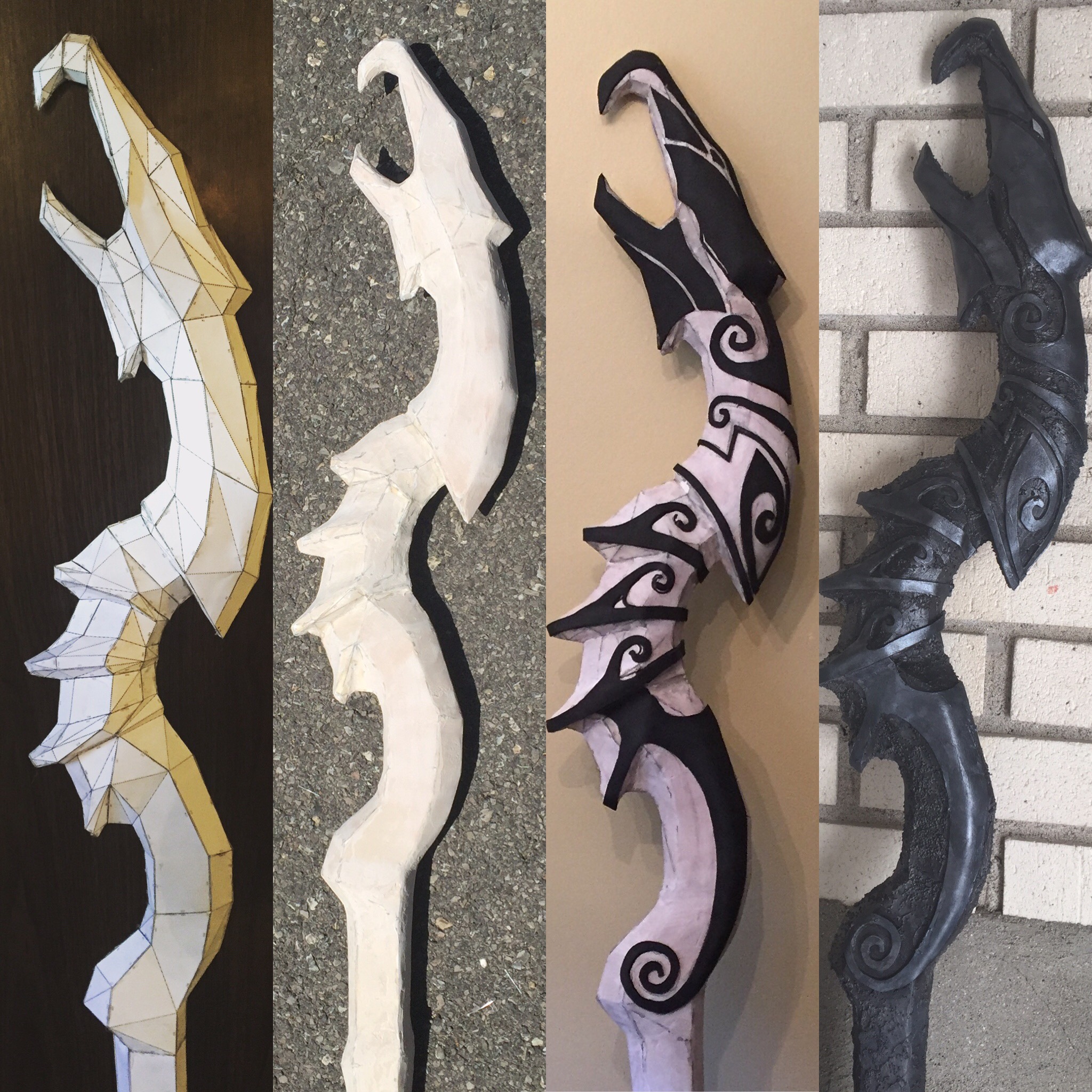 "This piece was pretty fun. I only pepped the top half of the staff and used 3/4" PVC pipe for the bottom, hiding the seam with bondo. 1.) Assembled staff pep file 2.) Resined/bondoed/sanded 3.) Detailed (with 3 mm EVA foam) 4.) Textured with glass bead paint (which I regret, don't do this if you're going to make one) and painted with black/gray/silver acrylic."