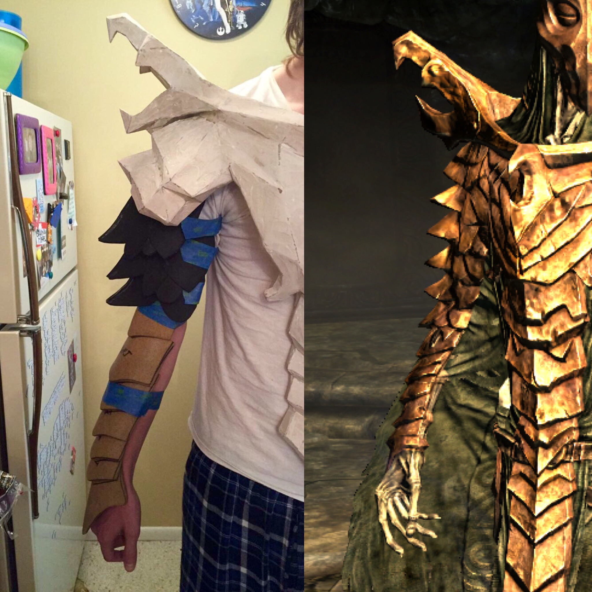 "Bracers/Upper Arm test-fit. This is when I started getting really excited- the costume was starting to come together!"