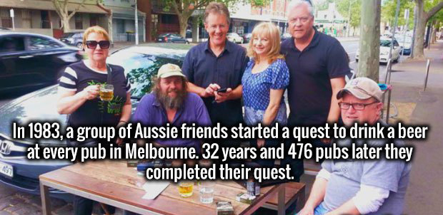 community - In 1983, a group of Aussie friends started a quest to drink a beer at every pub in Melbourne. 32 years and 476 pubs later they completed their quest.