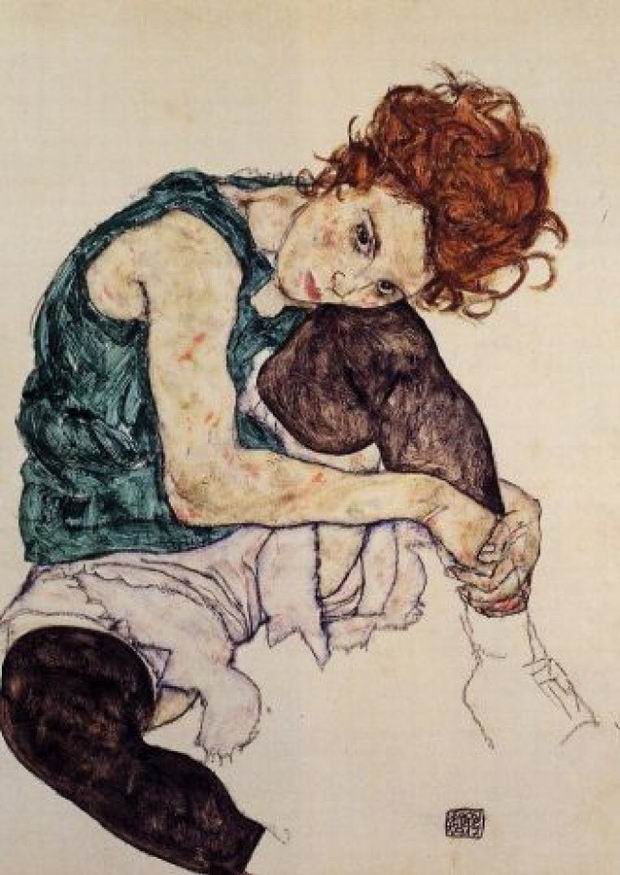 Sitting Woman with Legs Drawn Up by Egon Schiele, 1917