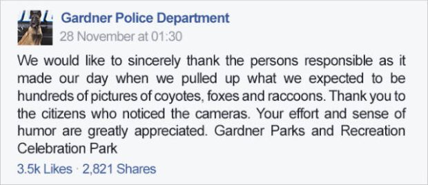 The Police was not mad, in fact "it made their day". You go, Kansas!