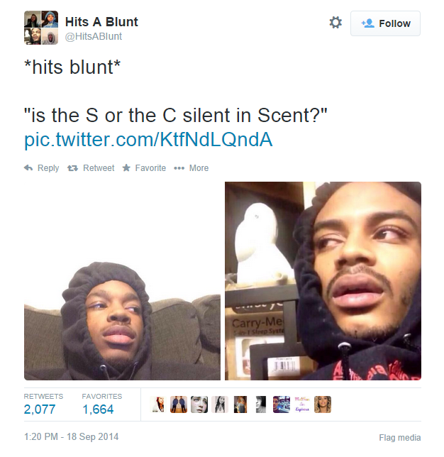 hits blunt meme wondering if the S or C is silent in Scent