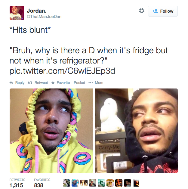 hits blunt asking why there is a D in fridge but not in refrigerator