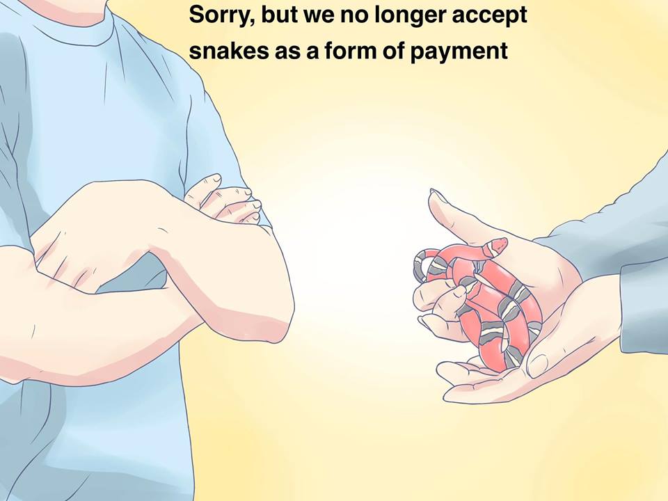 wikihow macro meme - Sorry, but we no longer accept snakes as a form of payment