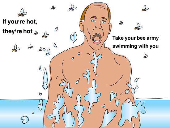 cartoon - If you're hot, they're hot es ab Take your bee army swimming with you