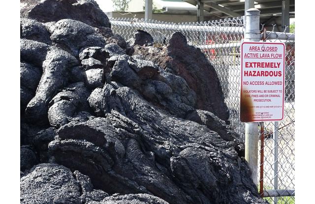 Hawaii lava burning warning sign