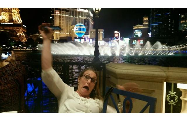 Woman about to fall in the water in Las Vegas in Nevada