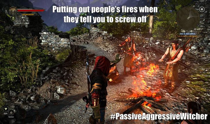 witcher game logic - Putting out people's fires when they tell you to screw off