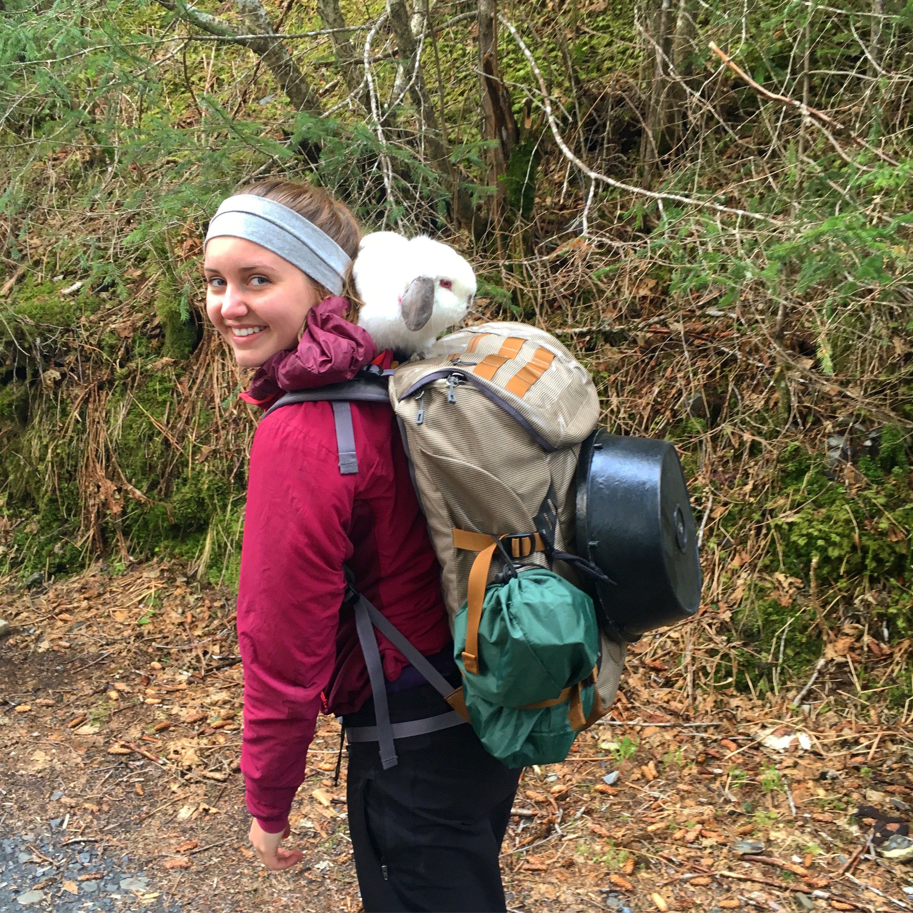 "I was able to pack his bowl, food and favorite toys. He hopped a little but mostly wanted to ride on my backpack. I think he likes being able to see from up there."