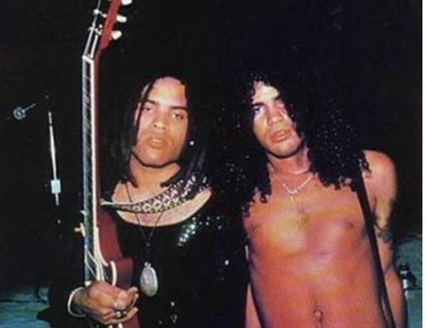 Lenny Kravitz with Slash on the set of "Always On The Run", 1991.