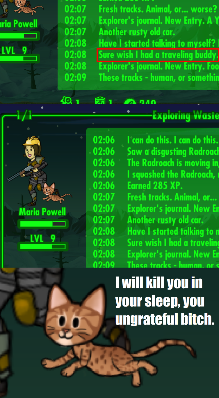 funny fallout shelter memes - w aria Powell Lvl 9 Fresh Tracks. Animal, or... worse? Explorer's journal. New Entry. Ay Another rusty old cur Have I started talking to myself? I Sure wish I had a traveling buddy Explorer's journal. New Entry. Foo These tra