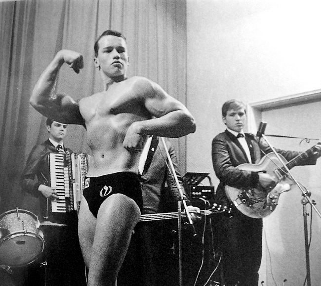 A sixteen-year-old Arnold Schwarzenegger at his first body-building competition.