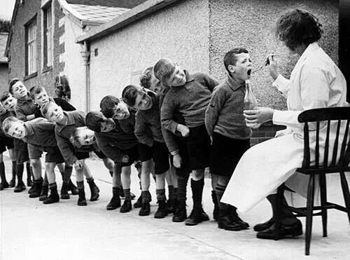 Irish schoolboys get their dose of Castor Oil, unknown date.