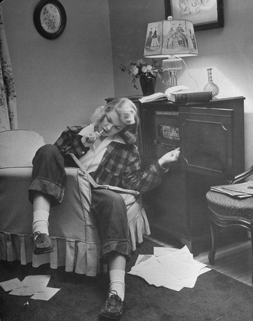 Girl doing homework, 1946.