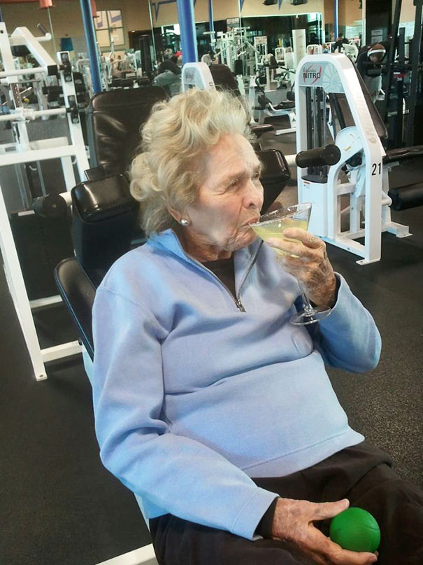 She celebrates her 99 birthday in the gym.