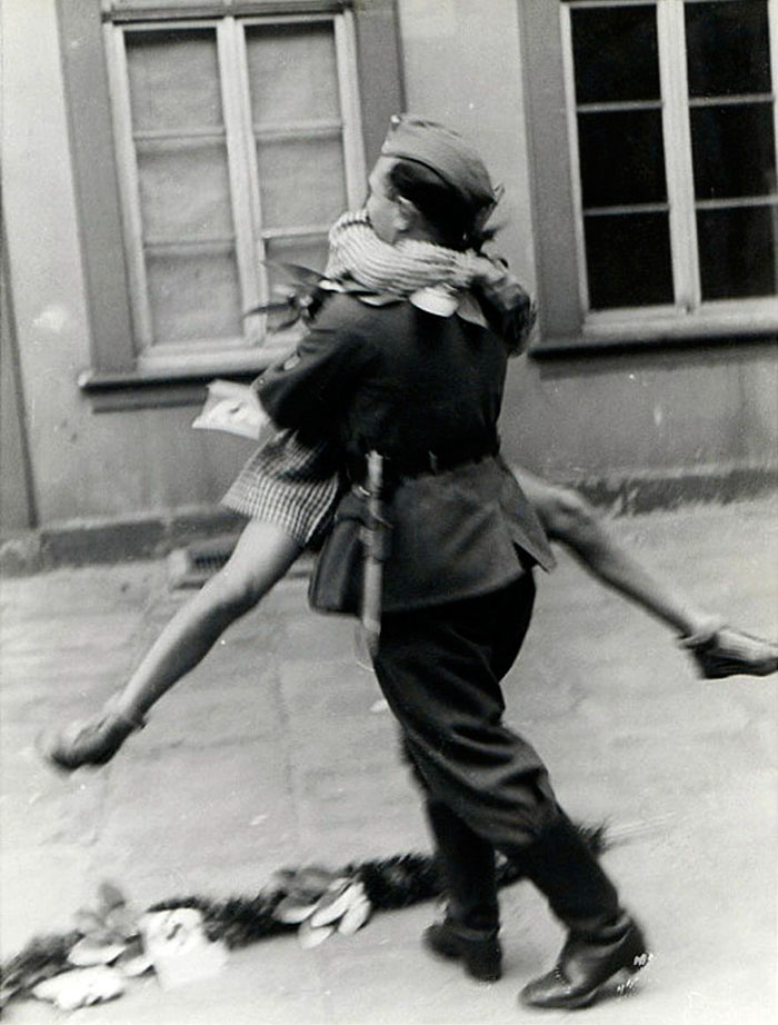 A soldier comes home from war, 1940s.