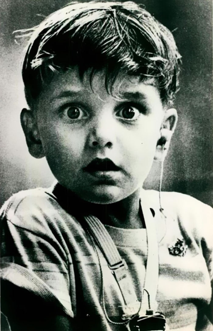 Boy hearing sound for the first time, 1974.