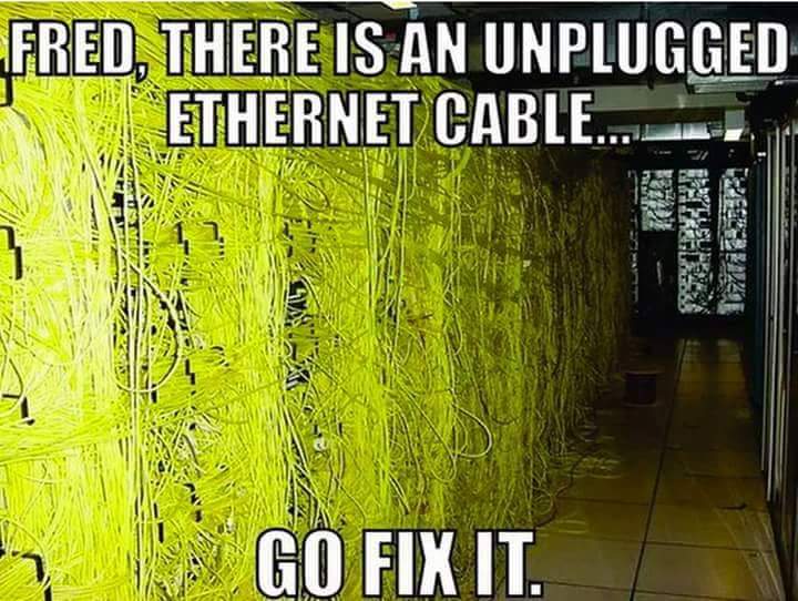 ethernet cable meme - Fred, There Is An Unplugged Ethernet Cable. , Menu V Go Fix It.
