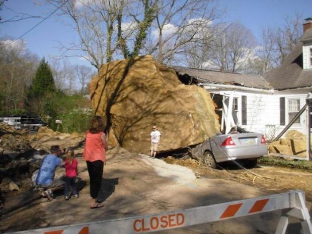 The giant rock stopped "at their door".