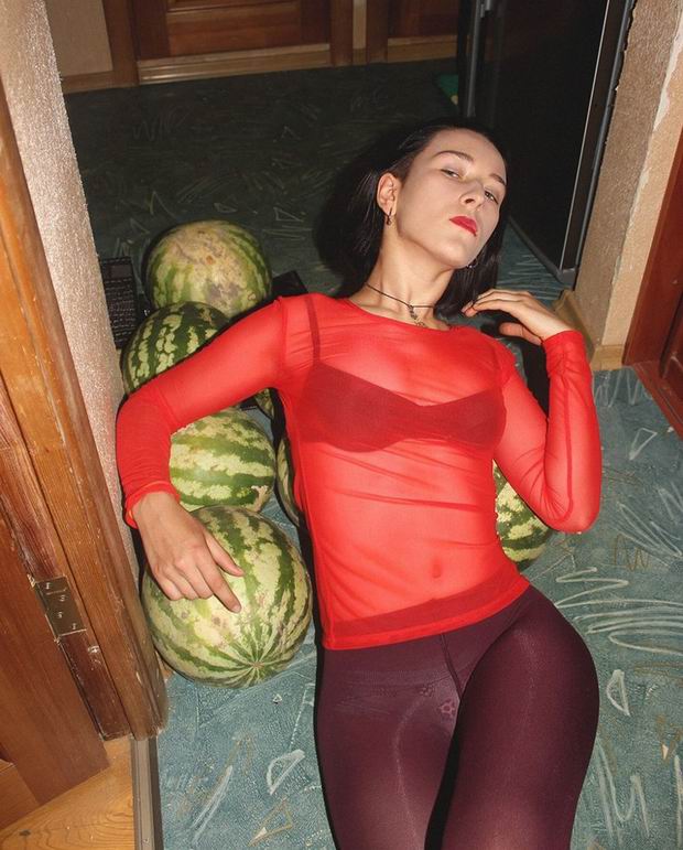 russia - woman posing on a watermelon