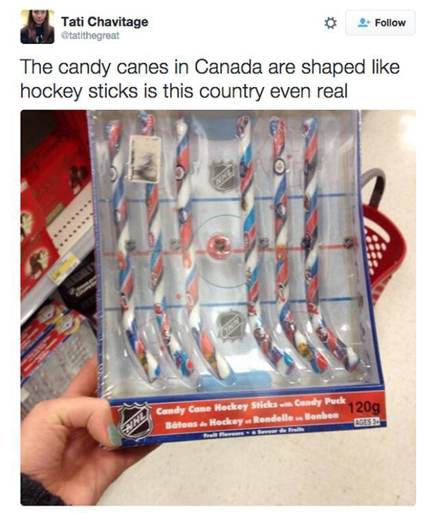 canada Candy cane - Tati Chavitage The candy canes in Canada are shaped hockey sticks is this country even real Sun Candy Puck 209 Candy Cane Hockey Sticks w Candy Puck Batons Hockey Rondelle. Bonbon Ages 30