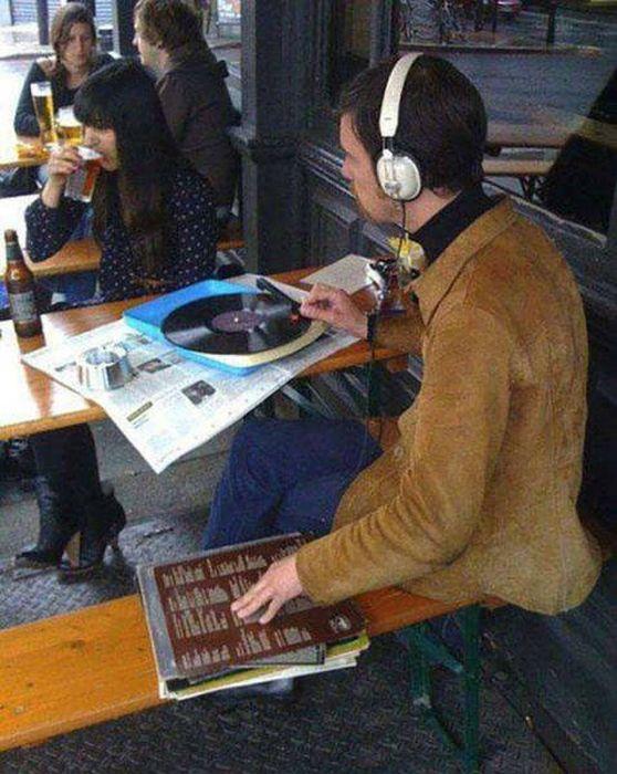 hipster record player coffee shop -