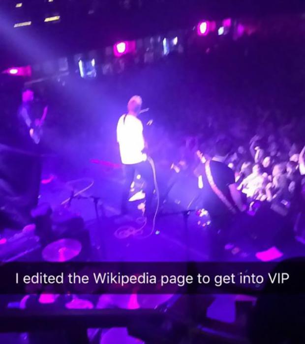 Adam hung out in the VIP section for a few songs before returning to his friends downstairs. He would probably take them with him if he believed the plan would work- "I cannot believe it worked. I was expecting to be kicked out for trying". Remember even though the bouncer didn’t notice that Adam changed the Wikipedia page minutes beforehand this plan could easily backfired in many ways, so don't try this yourselves; You could be tossed out of the club, beaten up or even end up in jail.