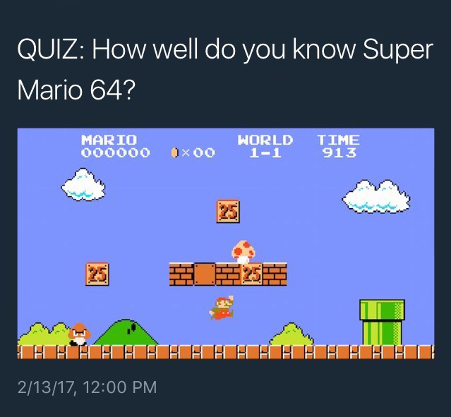 Quiz How well do you know Super Mario 64? Mario 000000 World Time 11 913 Koo Swa Chhochschoenechcel Hecho Eco 21317,