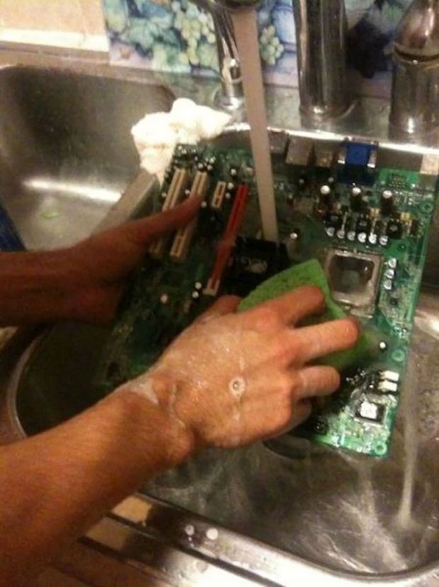 washing the motherboard