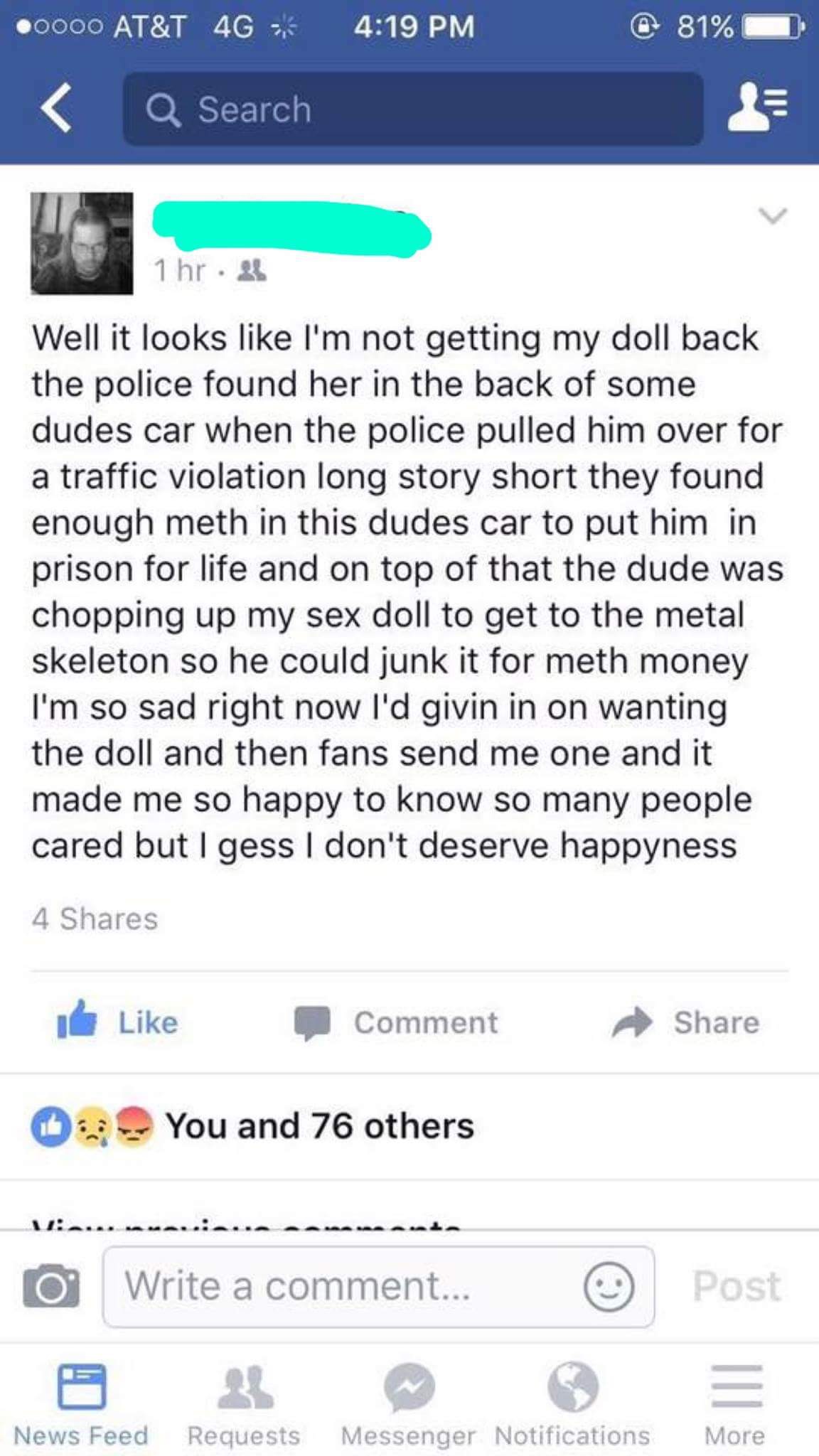 Creep Fails On Social Media After Posting About Stolen Sex Doll