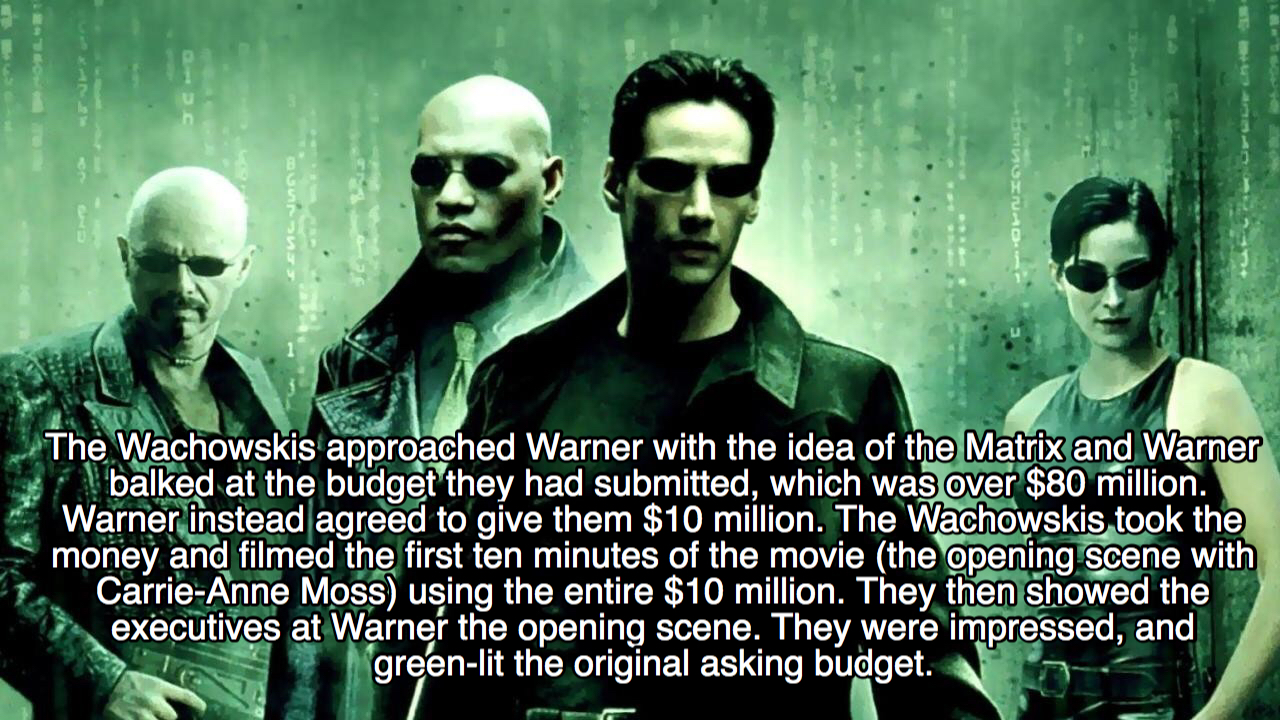 keanu reeves matrix - The Wachowskis approached Warner with the idea of the Matrix and Warner A balked at the budget they had submitted, which was over $80 million. Warner instead agreed to give them $10 million. The Wachowskis took the money and filmed t
