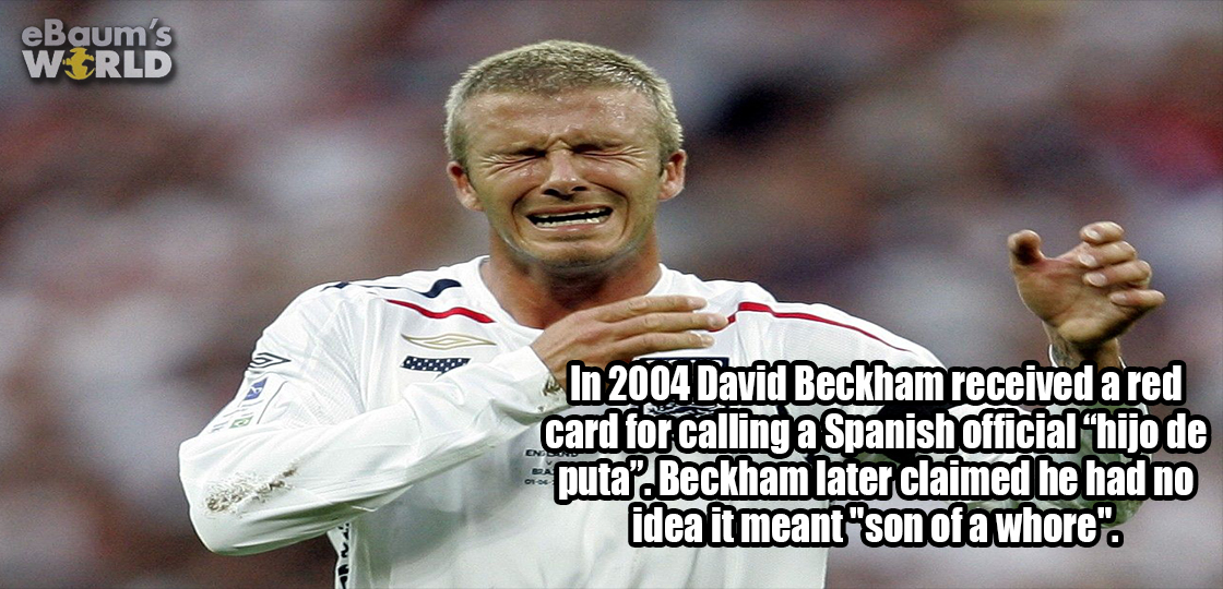 david beckham crying - eBaum's World pogo In 2004 David Beckham received a red card for calling a Spanish official "hijo de puta? Beckham later claimed he had no idea it meant "son of a whore".