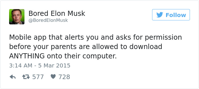 memes - donald trump nuclear tweet - Bored Elon Musk Musk Mobile app that alerts you and asks for permission before your parents are allowed to download Anything onto their computer. 47 577 728