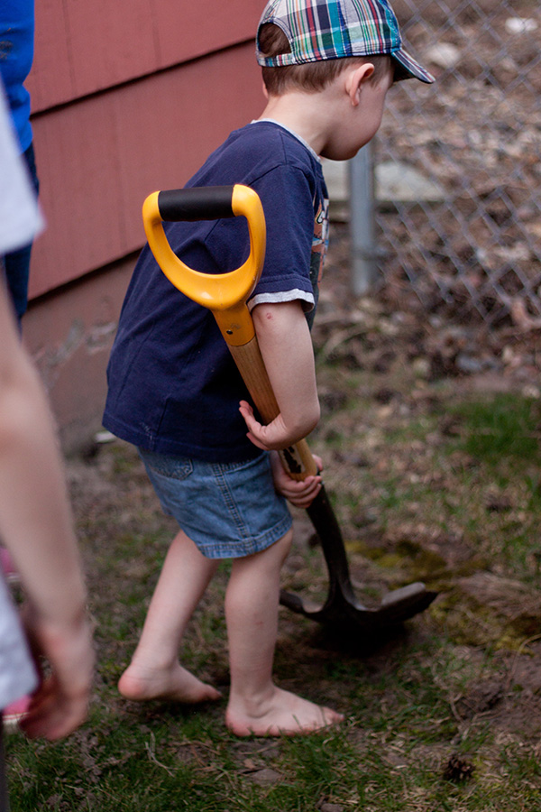 "Here is my son digging up the treasure."