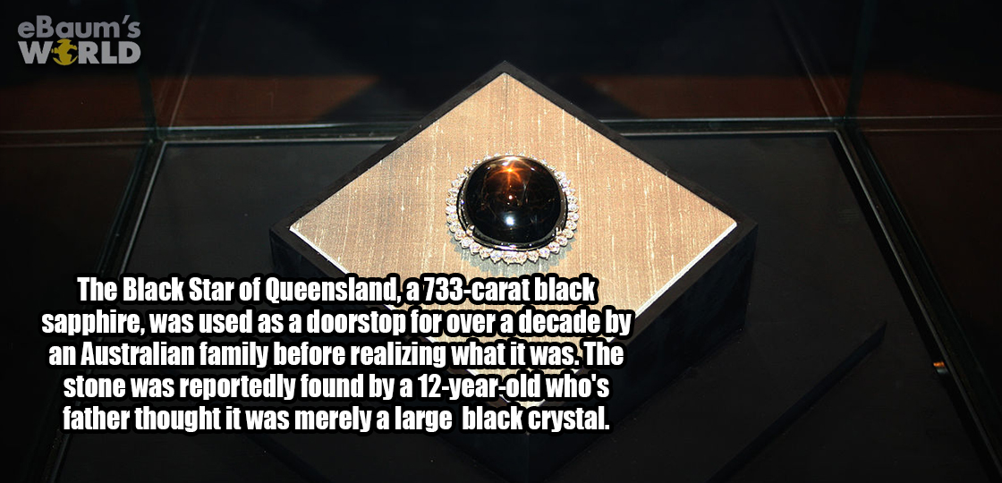 screenshot - eBaum's World The Black Star of Queensland, a733carat black sapphire, was used as a doorstop for over a decade by an Australian family before realizing what it was. The stone was reportedly found by a 12yearold who's father thought it was mer
