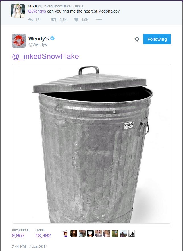 ugly garbage can - Mika Mika Jan 3 can you find me the nearest Mcdonalds? h 15 3 Wendy's ing 9,957 18,392 V2200