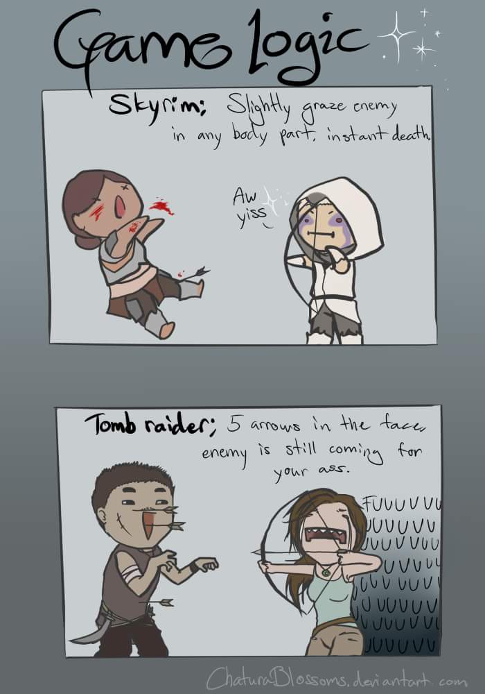 skyrim game logic - Game logic to Skyrim Slightly graze enemy in any body part, instant death, Aw Tomb raider; 5 arrows in the face, e enemy is still coming for your ass. Fuuuuuu Puvuvu Uuuuuuu Uvuvy Puuvuvi Uvuvuvi Ruu Uuuvi Duvuvu . Chatura Blossoms, de