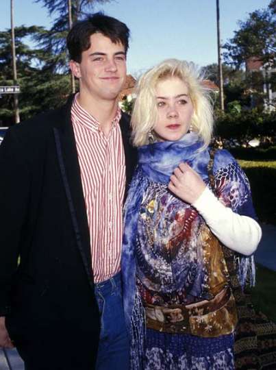 A very young Matthew Perry and Christina Applegate out in 1988. The pair dated briefly after meeting on set of a 1988 TV movie called Dance 'Til Dawn, which also featured a young Alyssa Milano, as well as Kelsey Grammer and Alan Thick. Applegates early relationships included Johnny Depp and Brad Pitt as well.