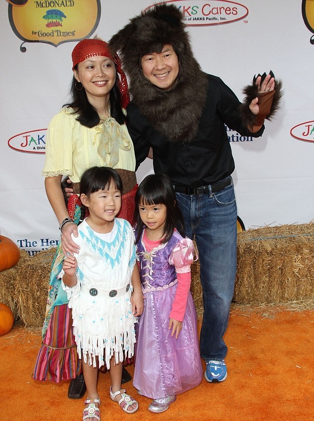 Ken Jeong with his wife Tran Ho and his 2 children. They are dressing up for the Camp Ronald McDonald For Good Times 20th Annual Halloween Carnival in 2012.