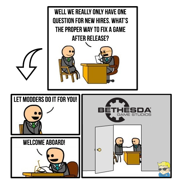 bethesda softworks - Well We Really Only Have One Question For New Hires. What'S The Proper Way To Fix A Game After Release? Let Modders Do It For You! Ethesda Game Studios Welcome Aboard!