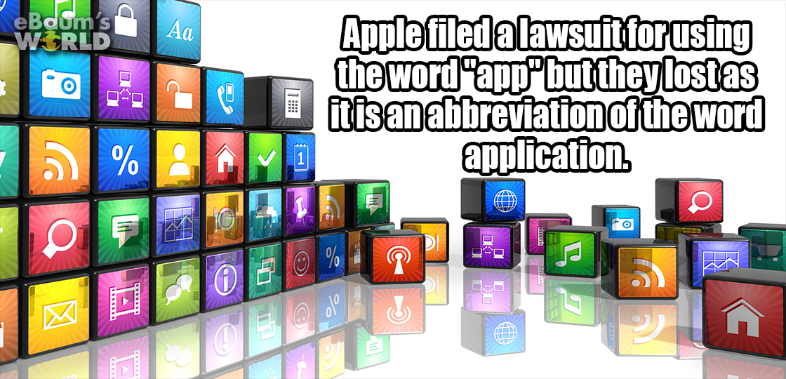 must have mobile app - eB Apple filed a lawsuit for using the word app but they lostas it is an abbreviation of the word application 1 dad