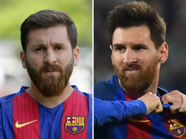 The guy on the left is a 25 year old Iranian student. The guy on the right is Lionel Messi, duh.